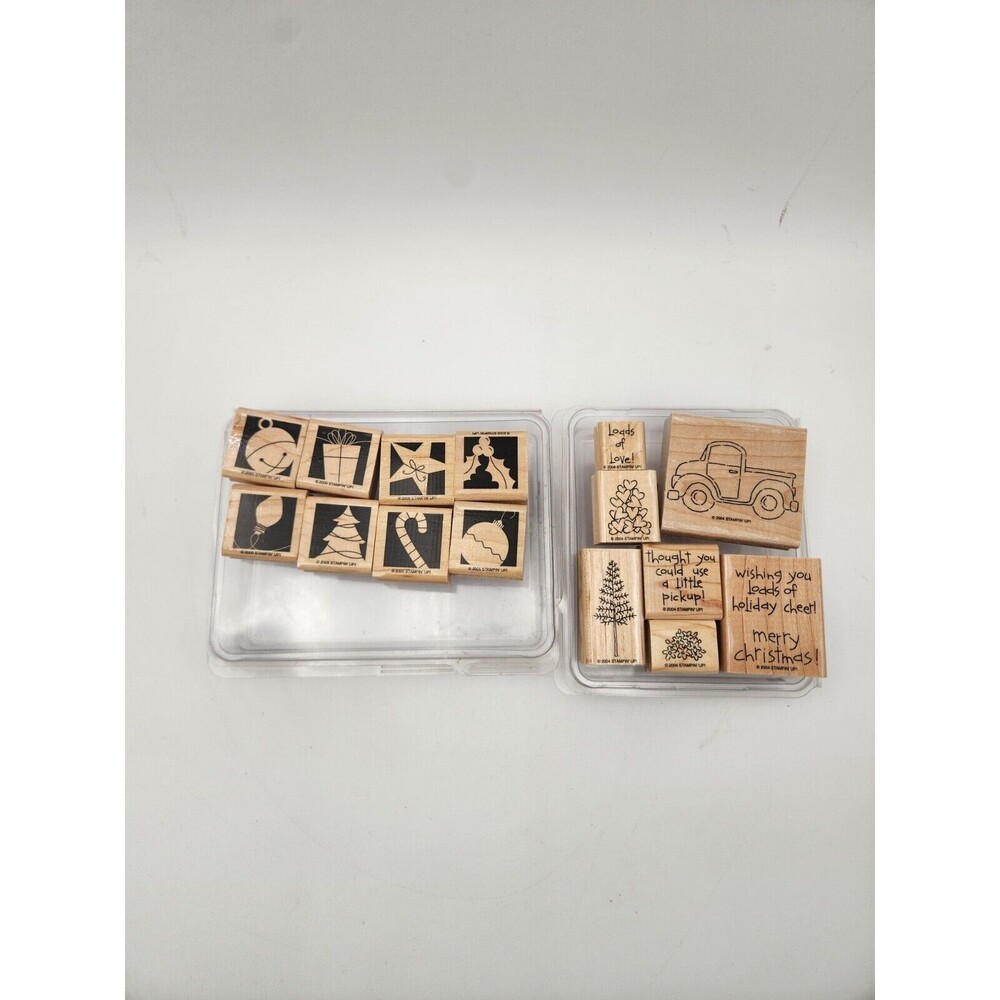 Stampin Up wooden 15 stamp lot Loads of Love & Holiday Blocks Christmas and more